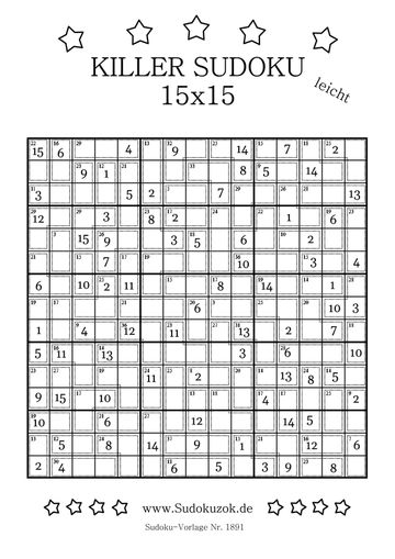 15x15 Killer Sudoku sehr leicht