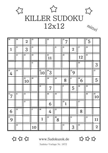Killer Sudoku 12x12 plus Lösungsblatt ausdrucken