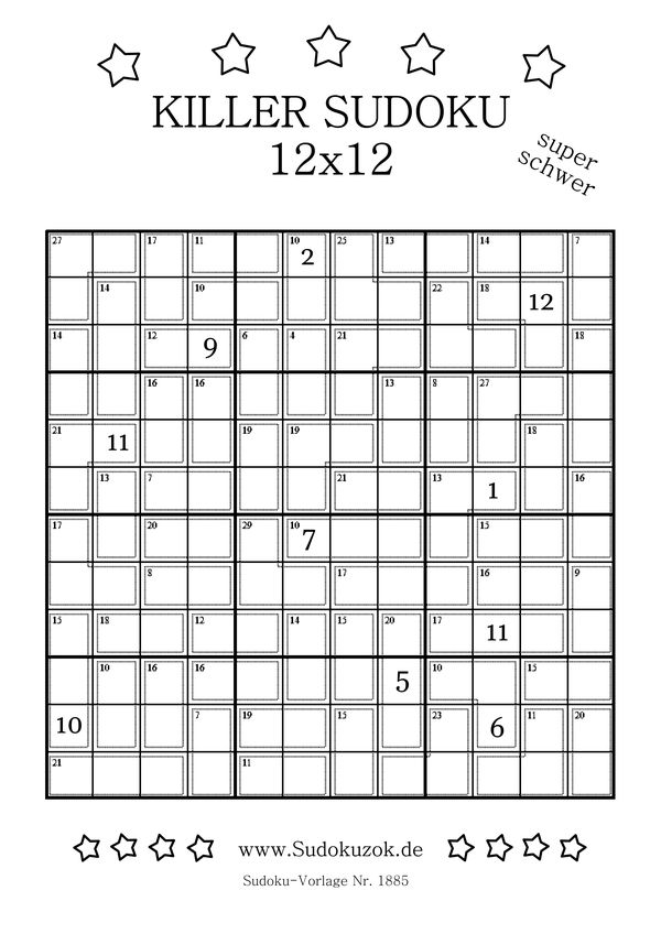 Killer Sudoku 12x12 super schwer kostenlos drucken