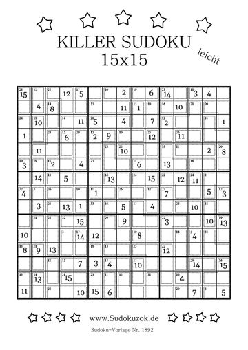 Killer Sudoku 15x15 einfach Einsteiger