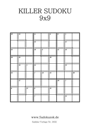 Killer Sudoku 9x9 mit Lösung