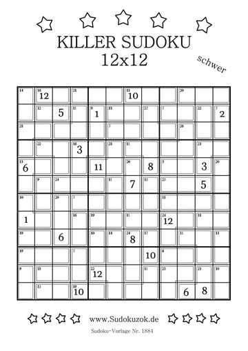 sehr schwer Killer Sudoku 12x12 kostenlos
