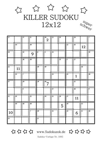 sehr schwere Killer Sudoku 12x12 zum Ausdrucken