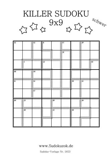 Sudoku Killer Stufe sehr schwer für Meister