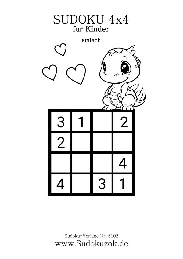 4x4 Kinder Sudoku einfache Vorlage