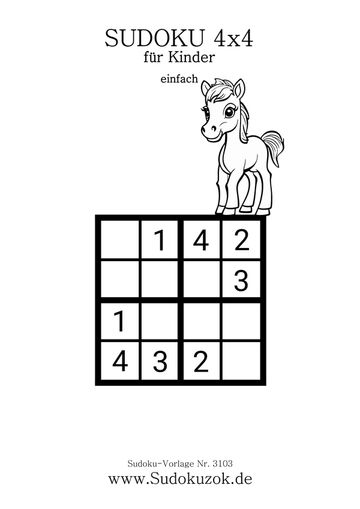 4x4 Kinder Sudoku mit Lösung zum Ausdrucken