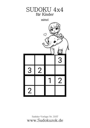 4x4 Mini Sudoku Elefant für Mädchen