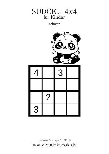 Kinder 4x4 Mini Sudoku schwer Panda