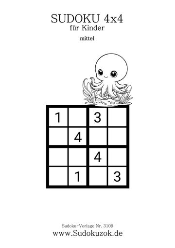 Mini Sudoku für Kinder mit dem kleinen Oktupus