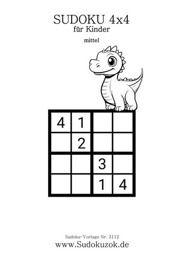 Mini Sudoku Kinderrätsel mit dem Dinosaurier